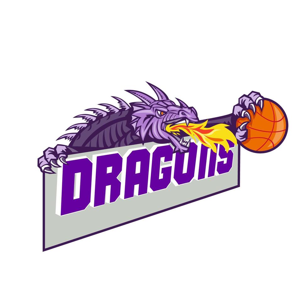 Dragon Head Fire Clutching Basketball Retro vector