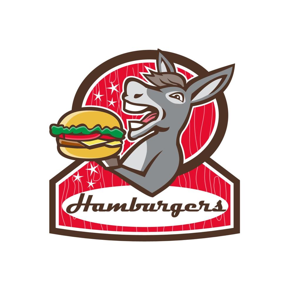 Donkey Serving Burger Diner Retro vector