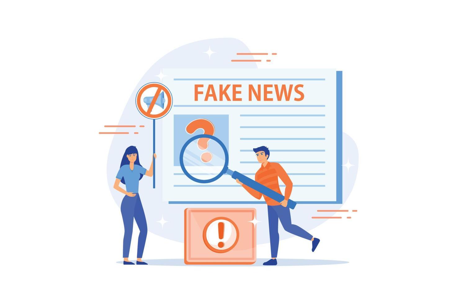 False information broadcasting. Press, newspaper journalists, editors. Fake news, junk news content, disinformation in media concept.flat vector modern illustration