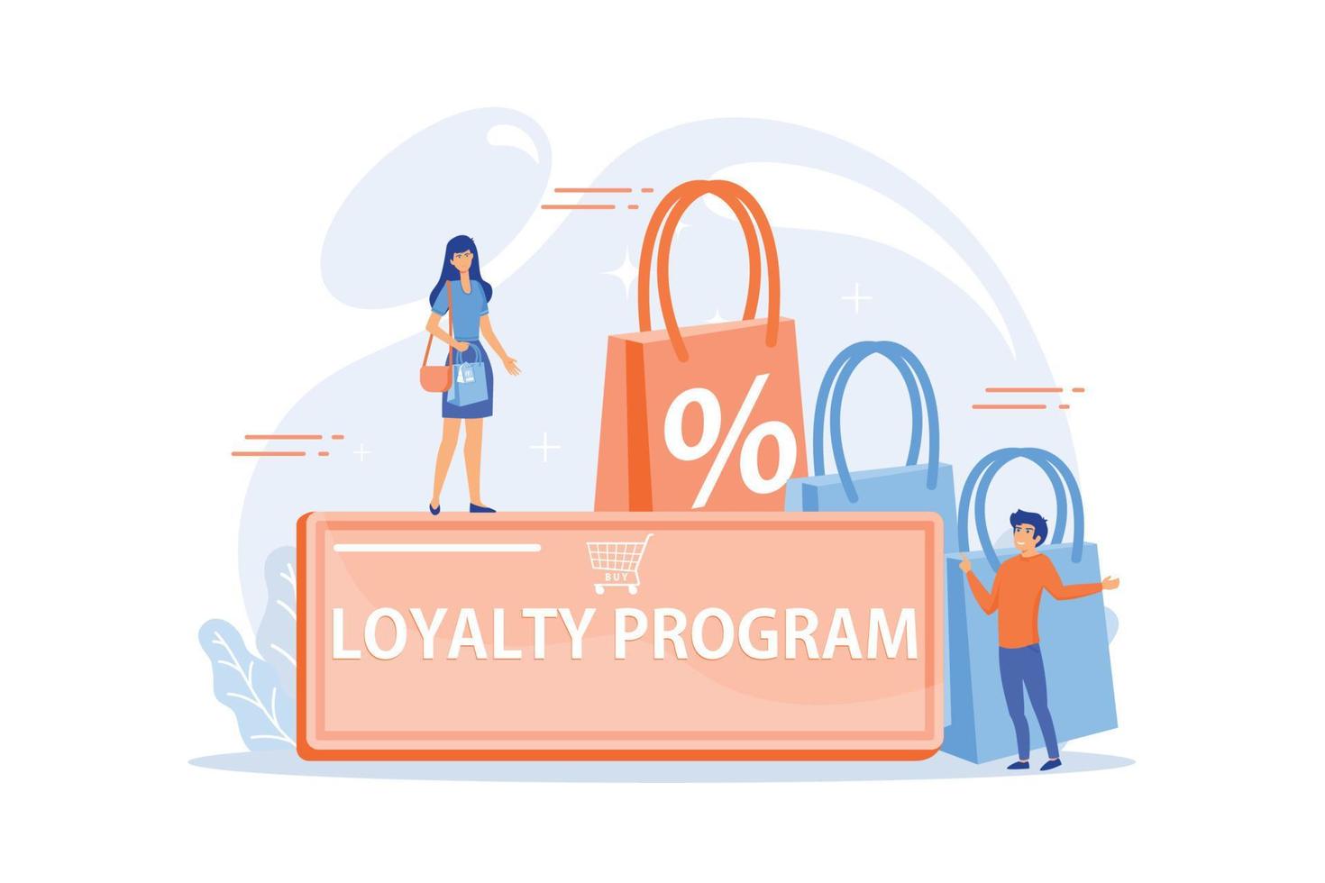 Rewards scheme for customers. Marketing strategy. Clients attraction. Loyalty program, personalized promotion, use your purchase history concept. flat vector modern illustration