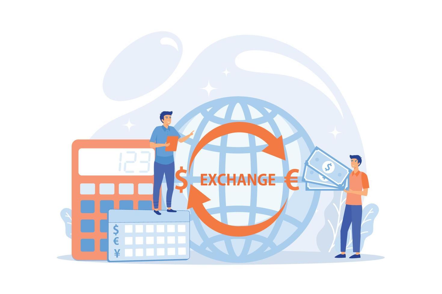 Money exchange. Bank operation. Finance services. Financial market. Currency exchange, foreign currency market, currency exchange point concept. flat vector modern illustration