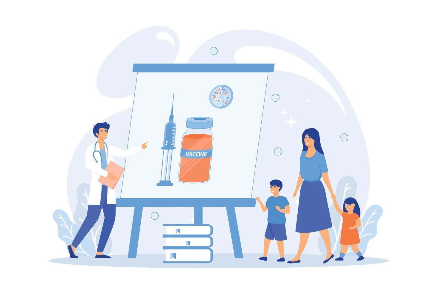 Immunity protection, preventive medicine. Immunization education, education info about vaccines, educate parents about vaccinations concept. vector