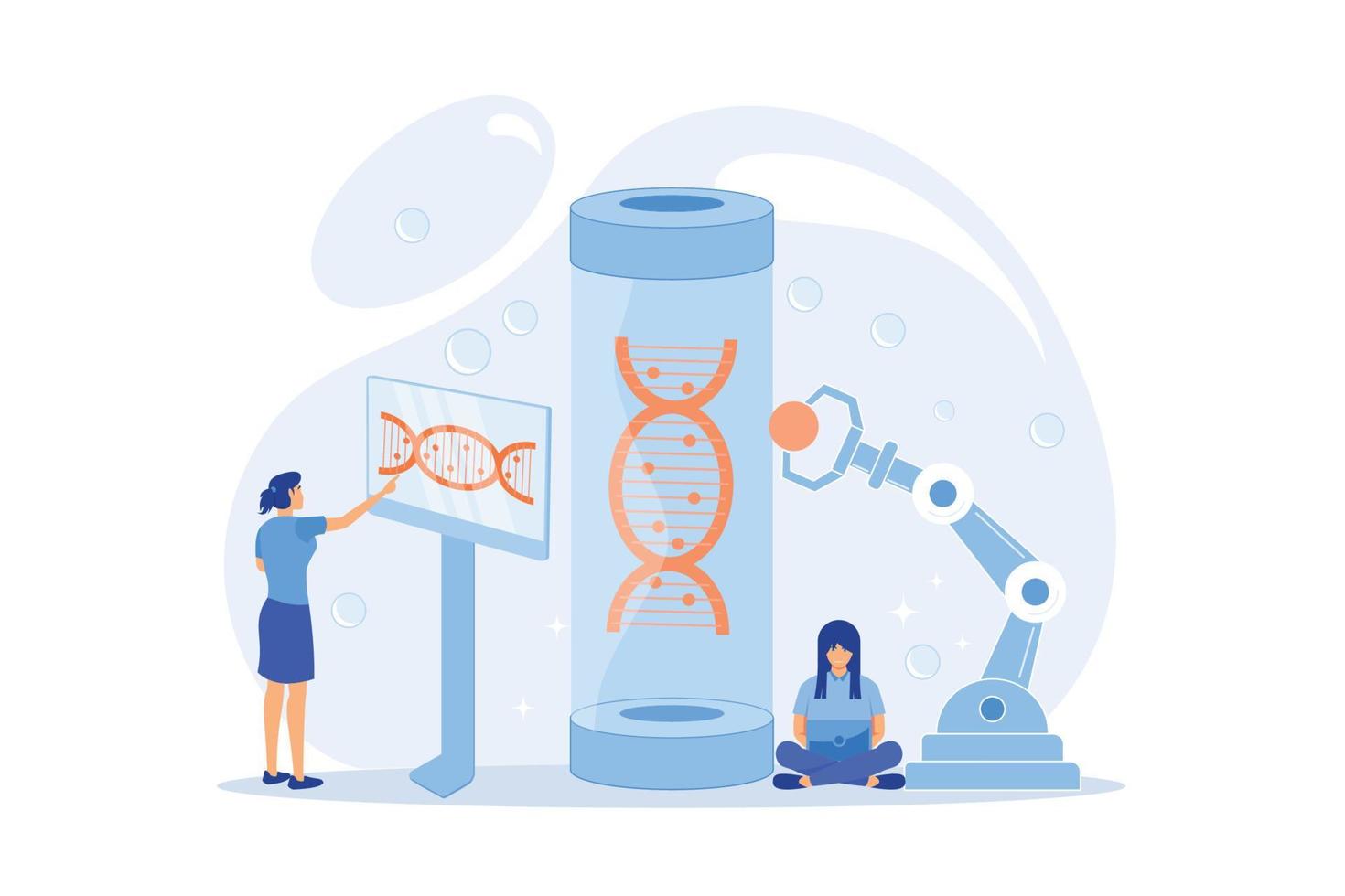 biotecnología innovadora. investigación médica, biológica. recombinación de adn. ingeniería genética, modificación genética, concepto de manipulación genética. ilustración moderna de vector plano