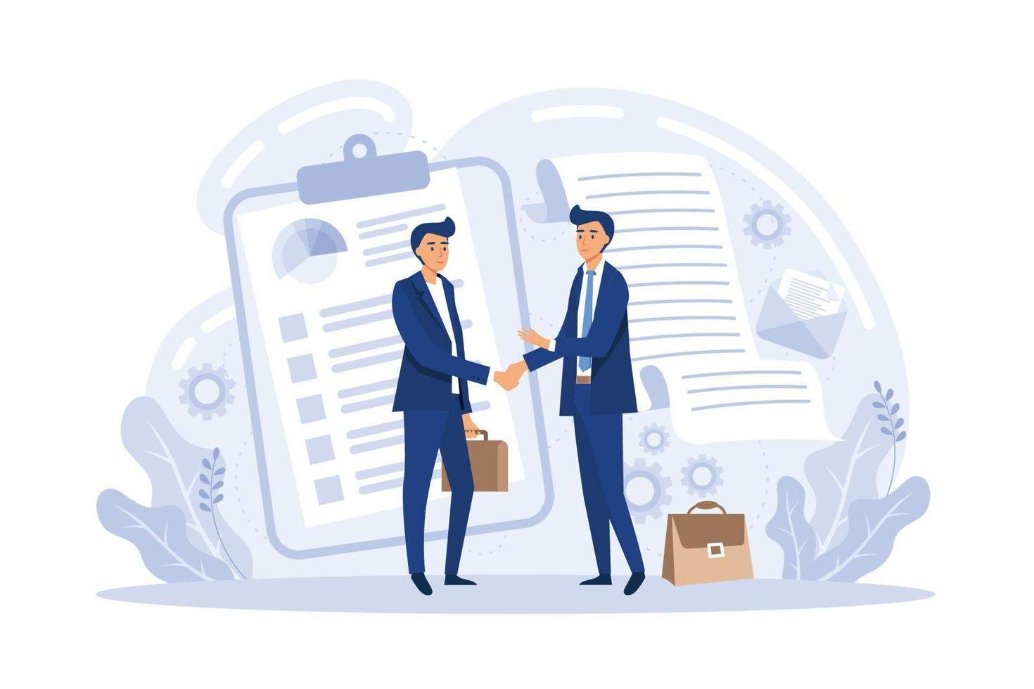 Employee hiring. Business document. HR management. Employment agreement, employment contract form, employee and employer relations concept. flat vector modern illustration