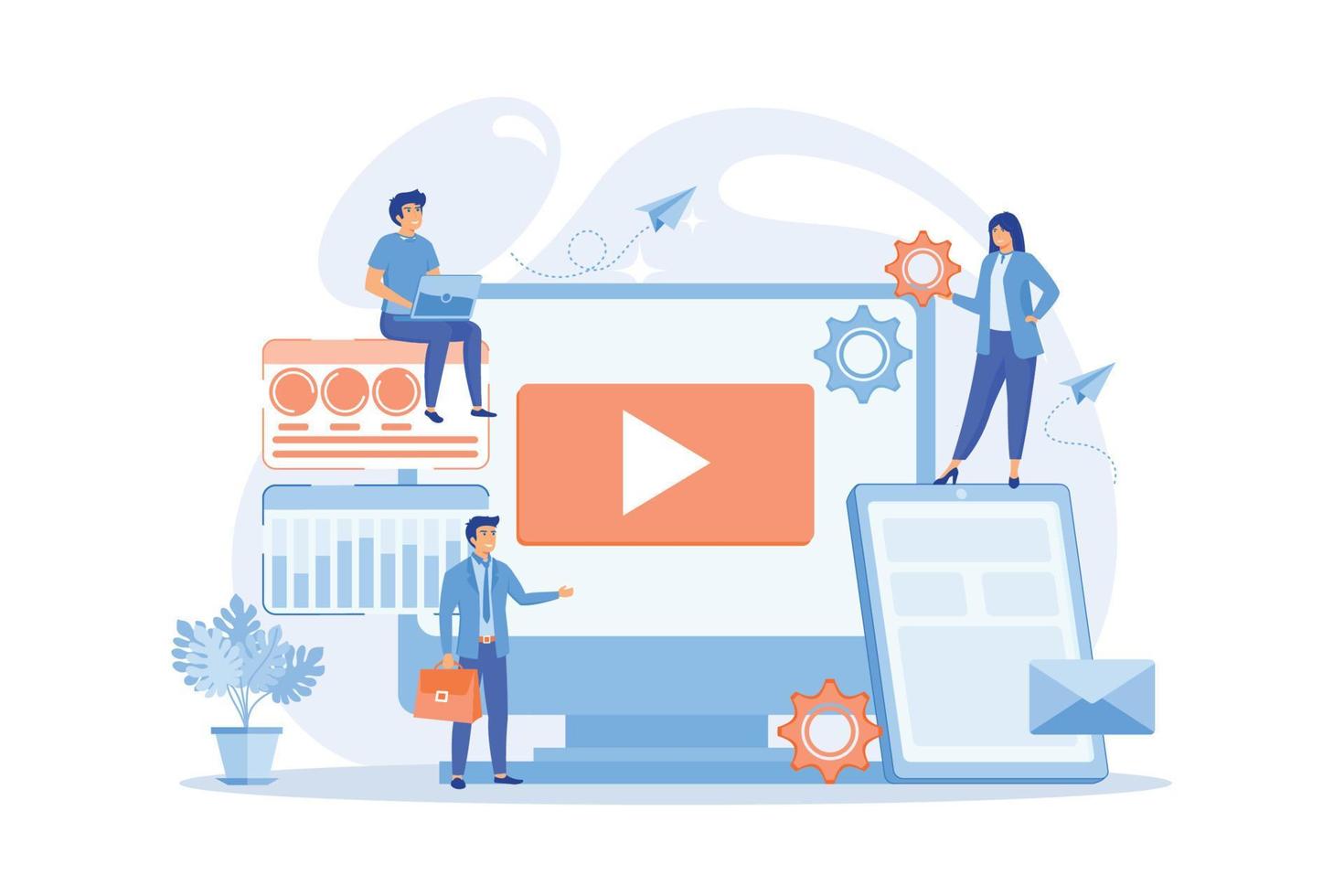 PPC advertising managers work with websites. PPC campaign, pay-per-click model, internet marketing tools, search engine advertising concept. flat vector modern illustration