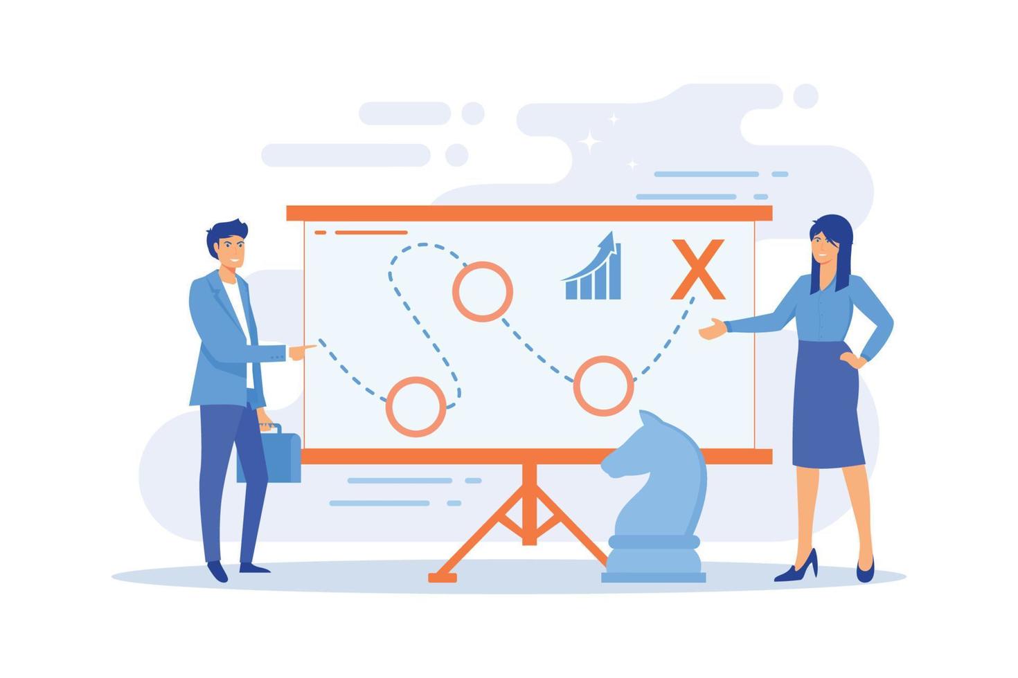 ilustración de vector plano de hoja de ruta empresarial. logro del éxito de la empresa, plan de aumento de beneficios, concepto de ejercicio de formación de equipos. ilustración moderna de vector plano