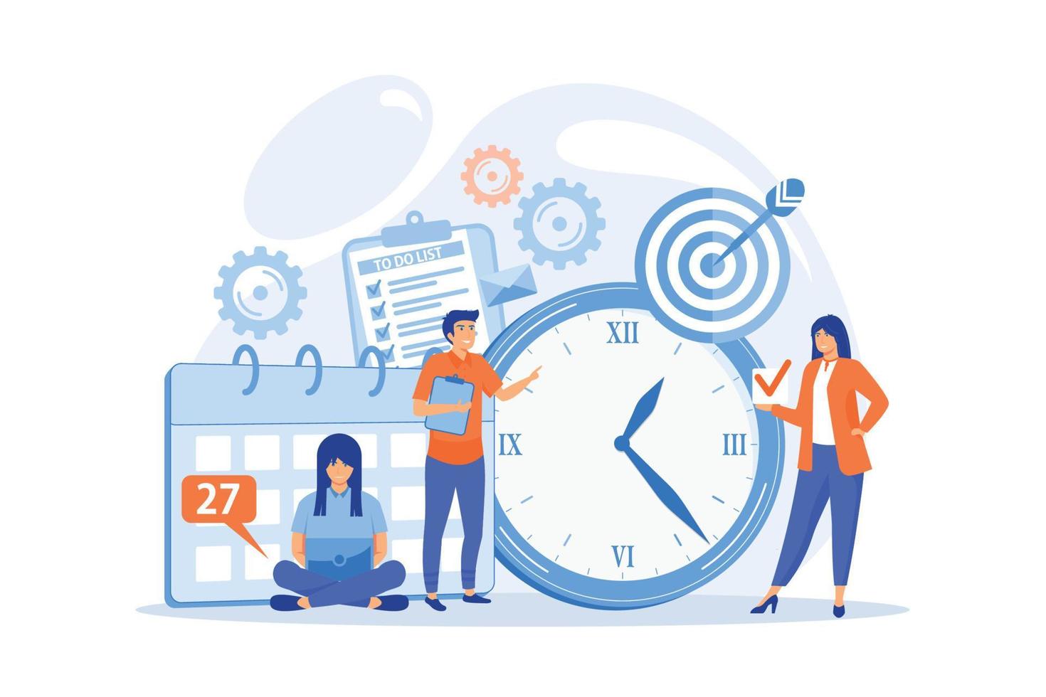 Work schedule, timetable managing. Workflow organization. Effective work scheduling. Time management, effective time spending, time planning concept. flat vector modern illustration