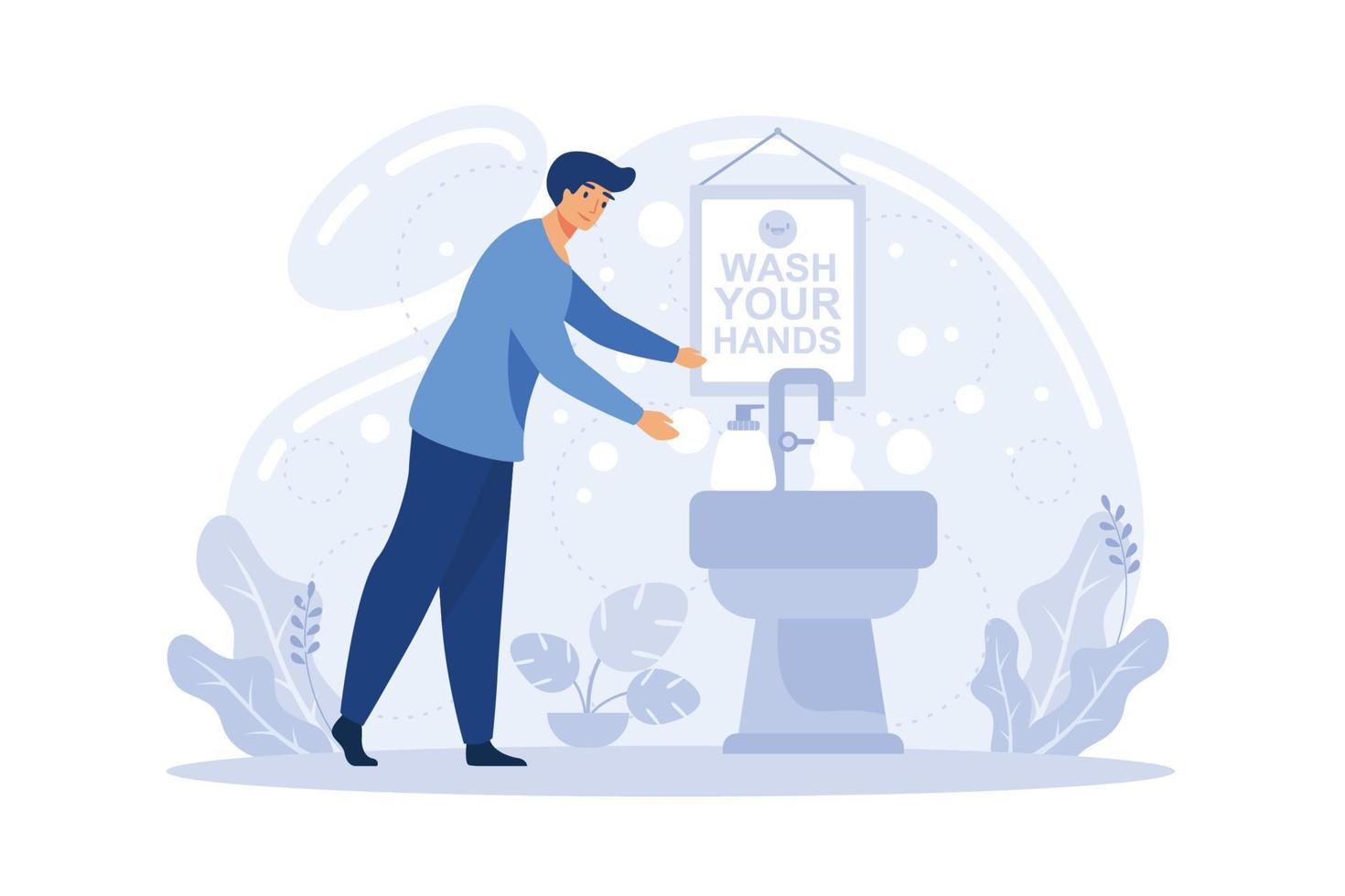 Covid19 outbreak. Stay at home, wash your hands, keep distance, hand sanitizer, self protection, wear mask, distance working, flat vector modern illustration