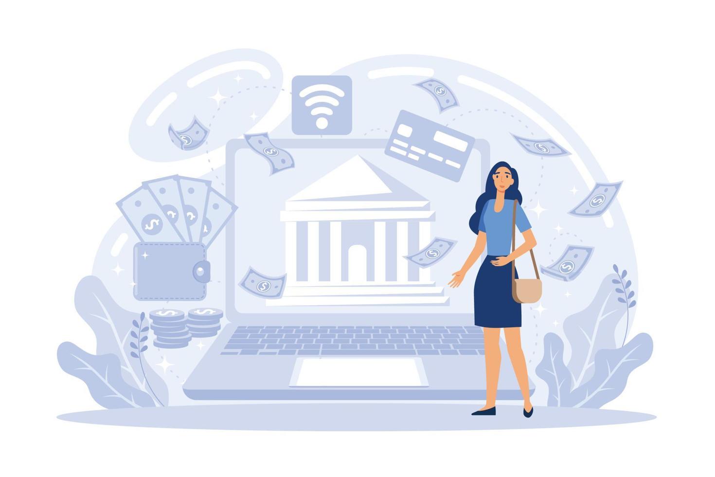 Mobile banking and online payment concept. People using laptop and mobile smartphone for online banking and accounting vector
