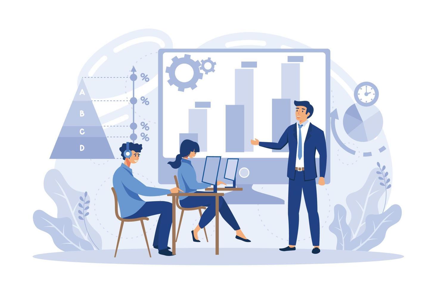 Qualified employee training program. Refresher course metaphor. Help in professional development. Learning for software development and growth. flat vector modern illustration