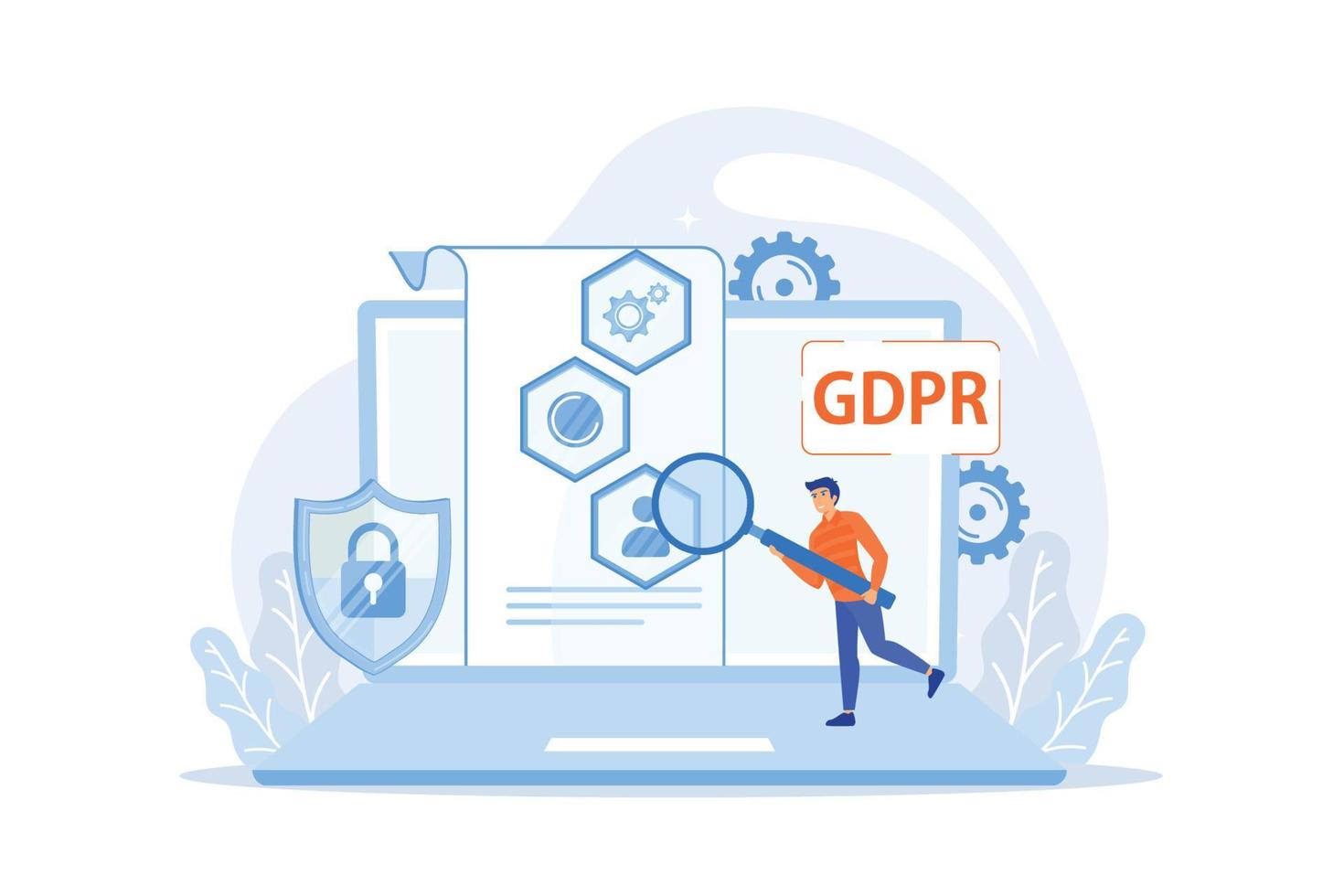GDPR and cyber security, confidential database. General data protection regulation, personal information control, browser cookies permission concept. flat vector modern illustration