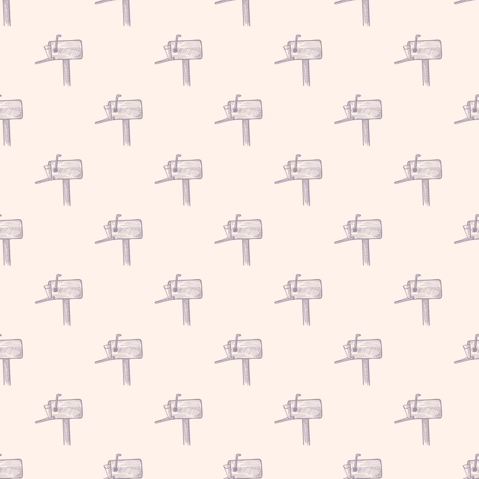 Mailbox with letter engraved seamless pattern. Vintage letterbox in hand drawn style. vector