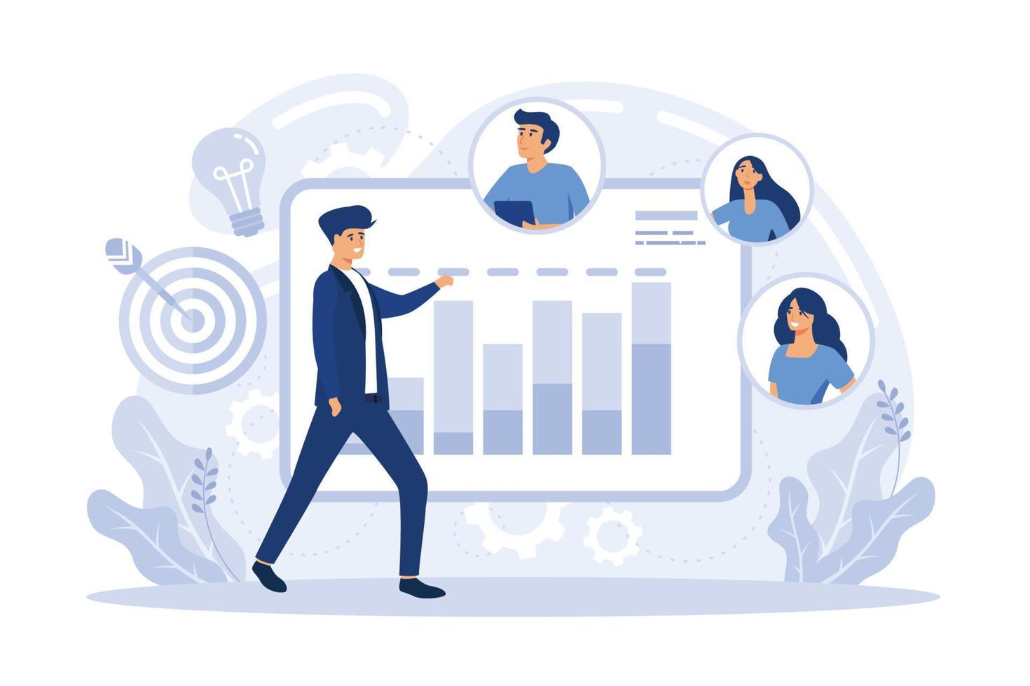 Executive manager planning and monitoring presentation. Project initiation, project initiation documentation, determine your goals concept. flat vector modern illustration