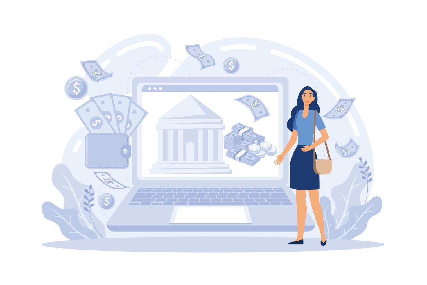 Mobile banking and online payment concept. People using laptop and mobile smartphone for online banking and accounting. vector