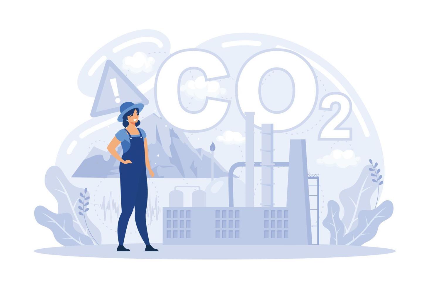 Environmental, ecological problems air and atmosphere pollution, causes of climate change. Record high levels of carbon dioxide co2 atmosphere. Carbon footprint and its consequences. vector