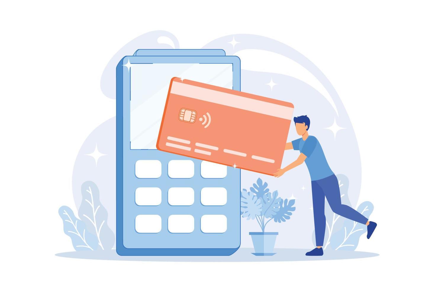 Financial transactions, money operations. Payment options, cash and cashless, contactless payment. Credit card shopping idea design element. vector