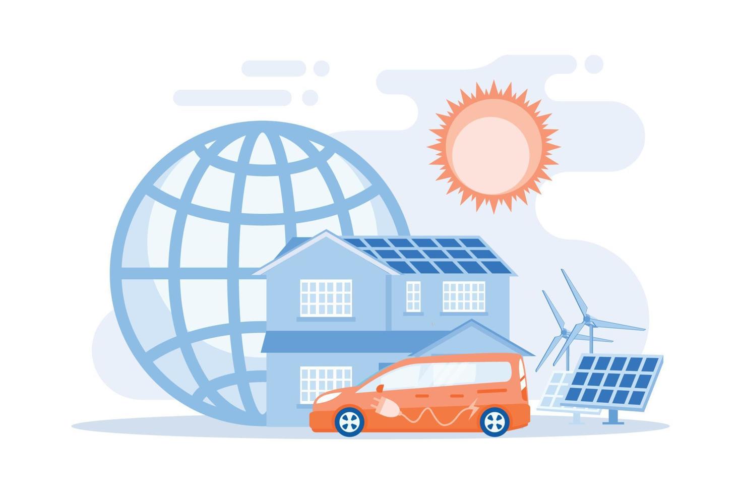 Future smart tech. Alternative electrical power, ecology friendly energy. Eco house, environmentally low-impact home, ecohome technology concept. vector