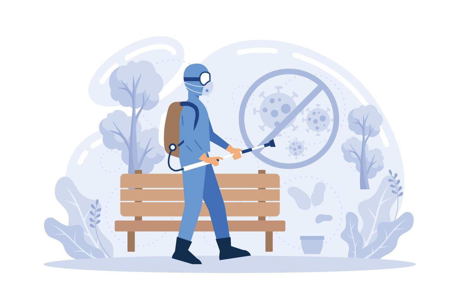 Virus protection. Public place sanitizing flat vector modern illustration