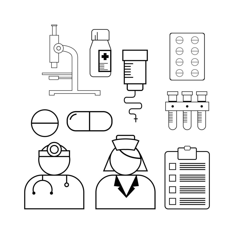 conjunto de iconos de línea de hospital y atención médica vector