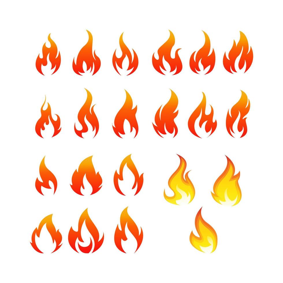 diseño de imagen vectorial de conjunto de iconos de llama o fuego sobre fondo blanco vector