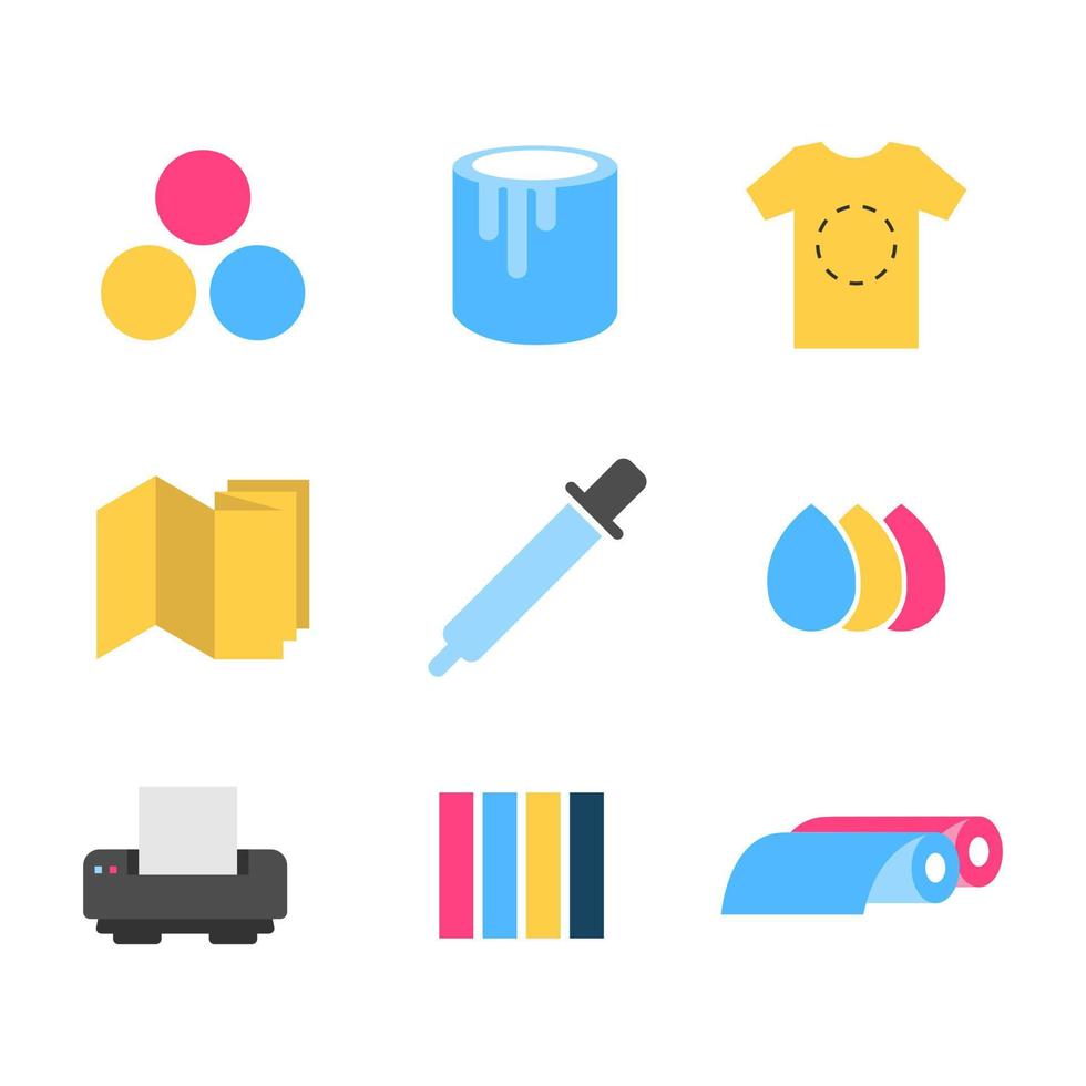 Printer icons set flat design vector illustration