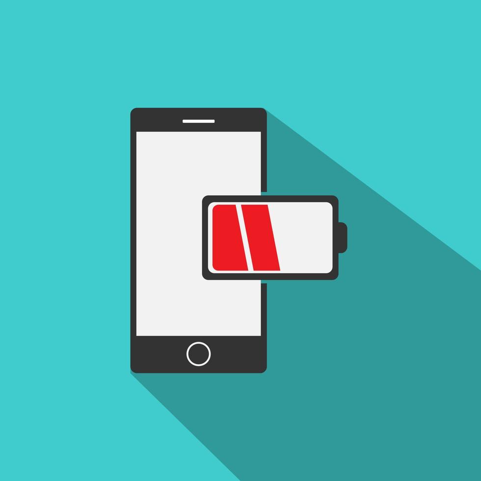 Mobile phone with low battery report icon vector in modern flat style