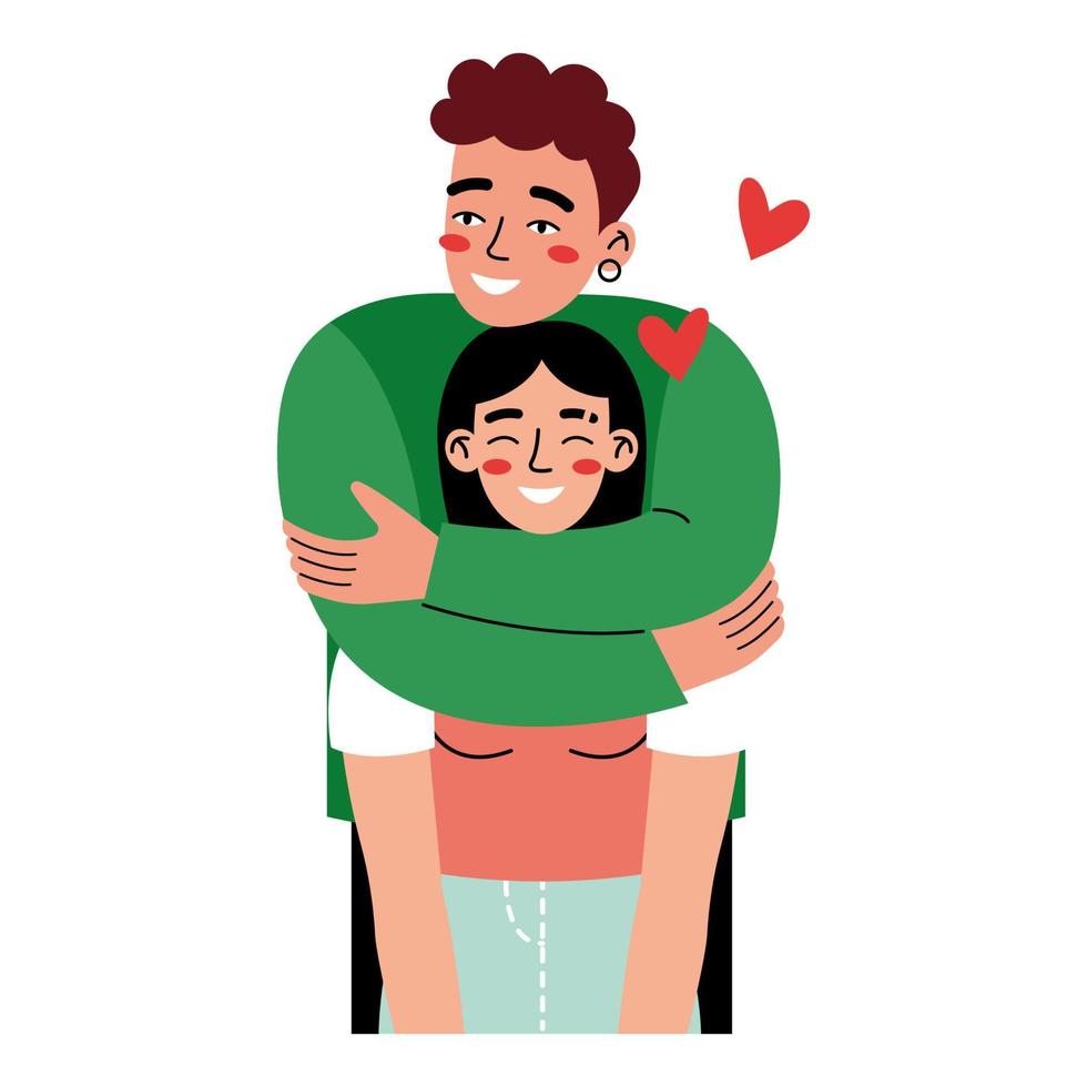 Happy couple in romantic relationships. Man and woman hugging or cuddling. Colorful flat illustration on a white background. vector