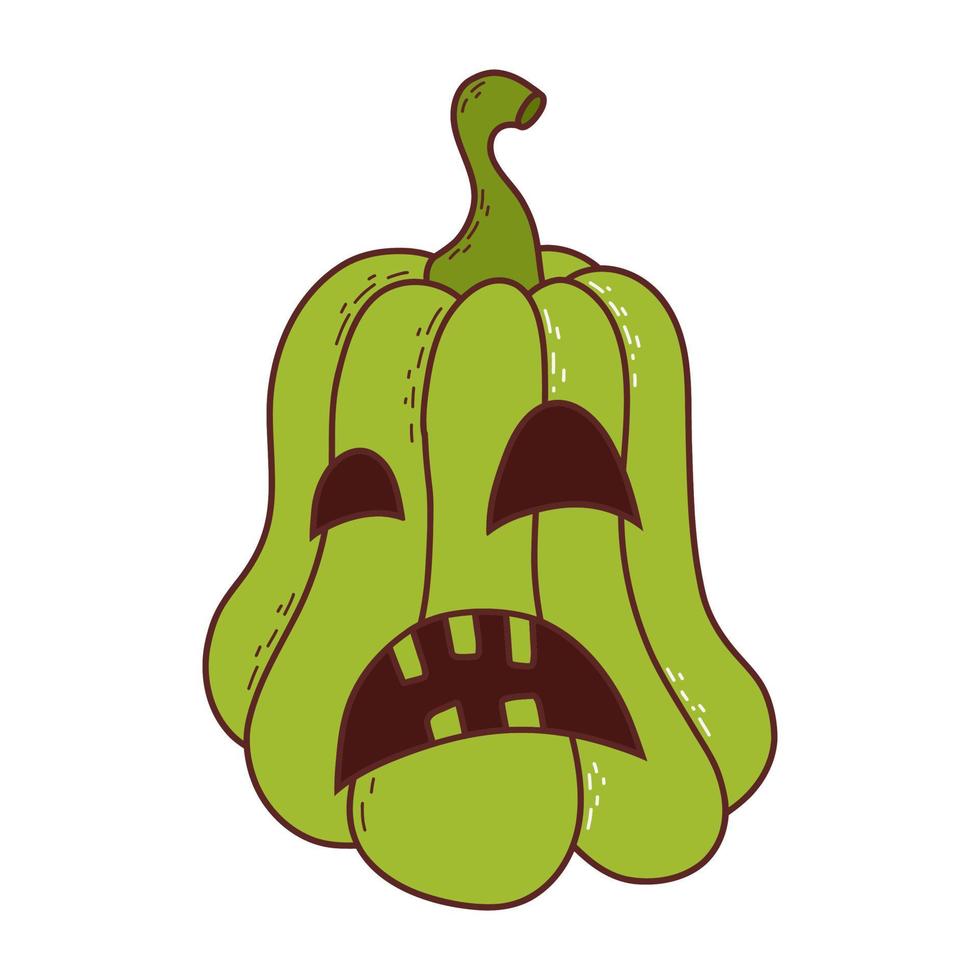 Cute pumpkin with funny face. Halloween element. Vector illustration in hand drawn style