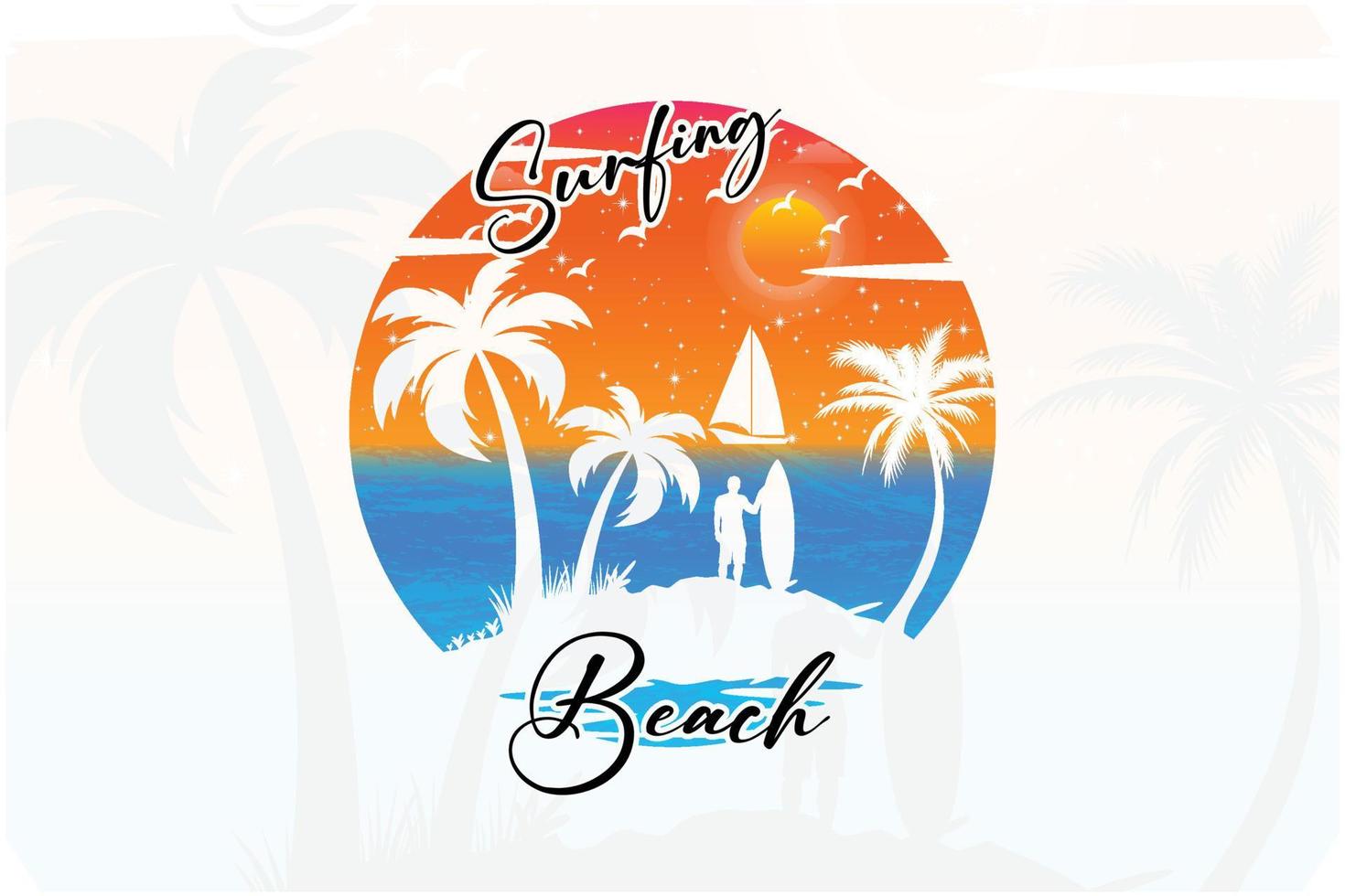 Surfing beach t shirt design vector