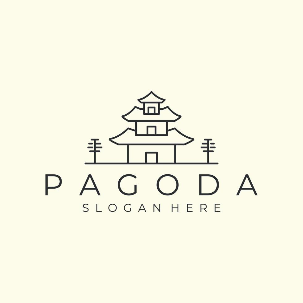 pagoda minimalista con diseño de plantilla de icono de ilustración de vector de logotipo de estilo de arte de línea