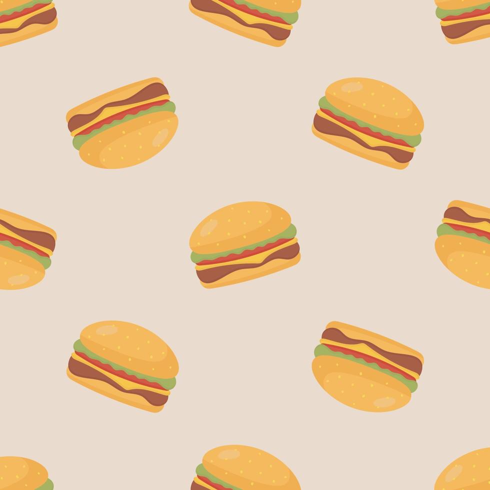 hamburguesa de patrones sin fisuras. ilustración vectorial para menú, afiches, pancartas, impresión en el paquete, impresión en ropa, tela, papel tapiz. vector