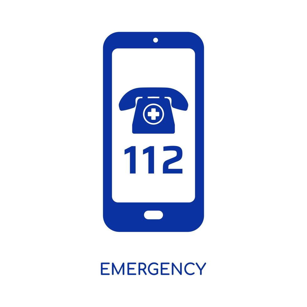 Emergency call icon. 112 help phone sign. Flat vector illustration