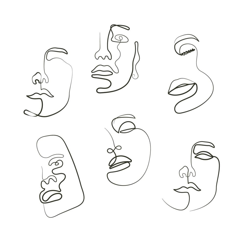 Abstract women and men face line art drawing vector