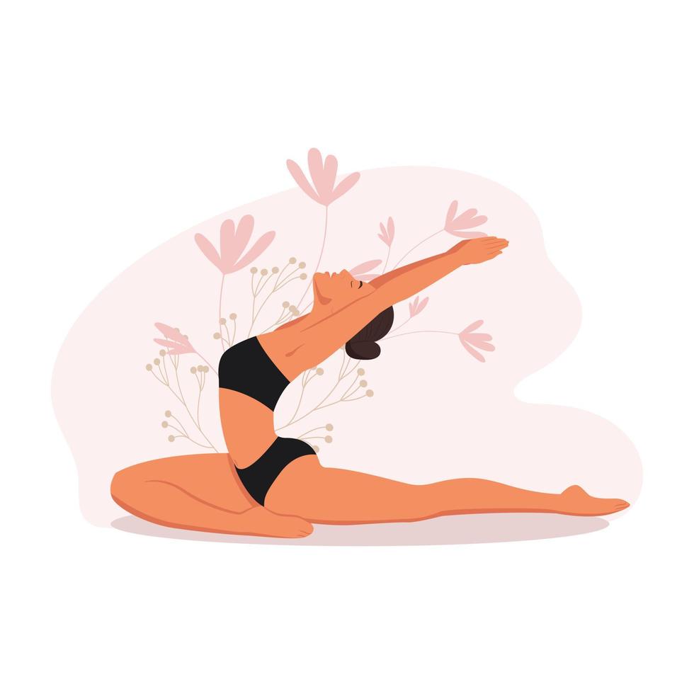 chica haciendo yoga, pose de yoga personajes femeninos. ejercicios de meditacion ilustración vectorial vector