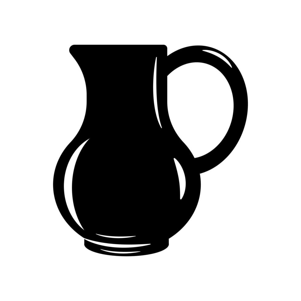 Vector monochrome jugs, Pouring water from a jug. Vector illustration on a white background