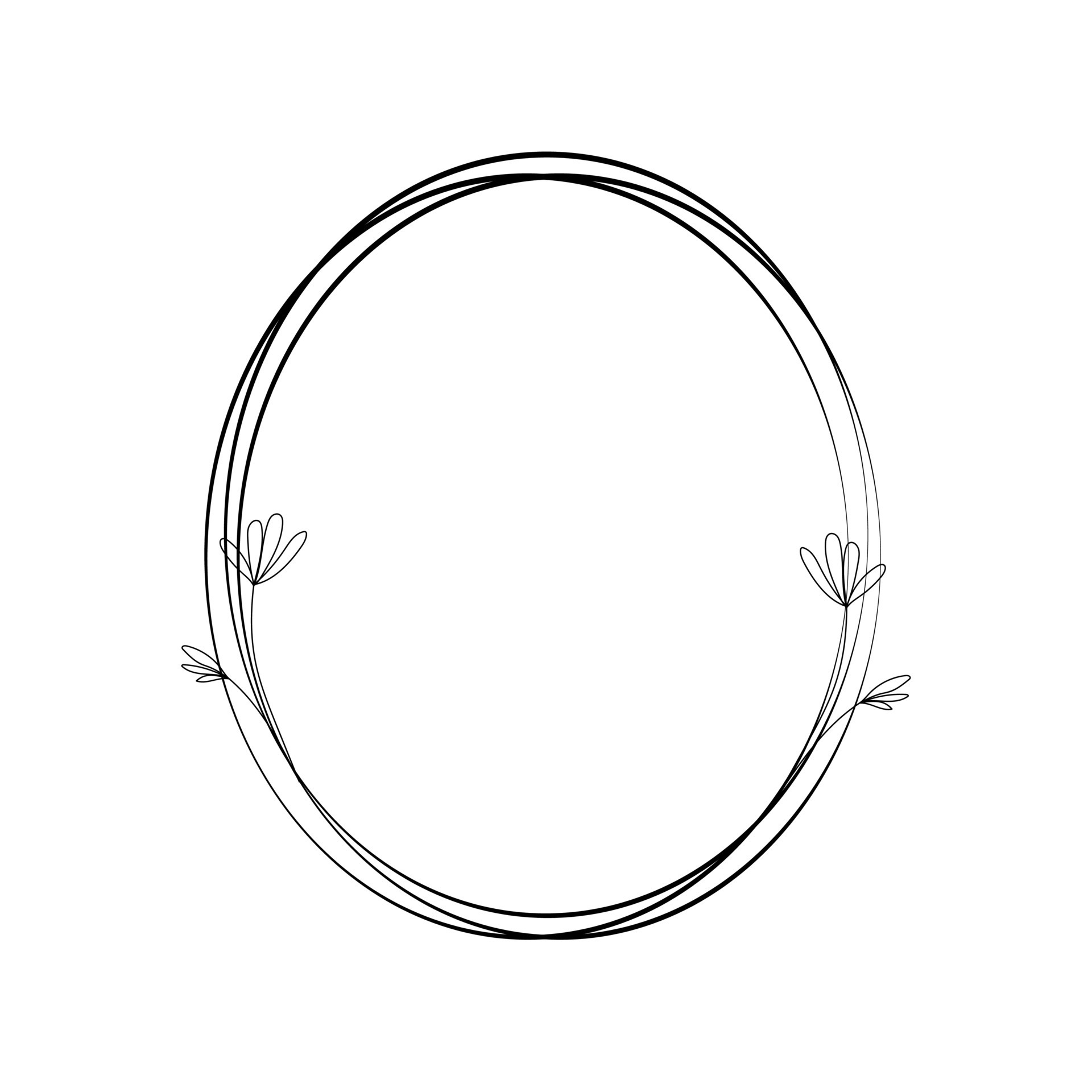 The oval frame is decorated with flowers in a minimalist style. Vector