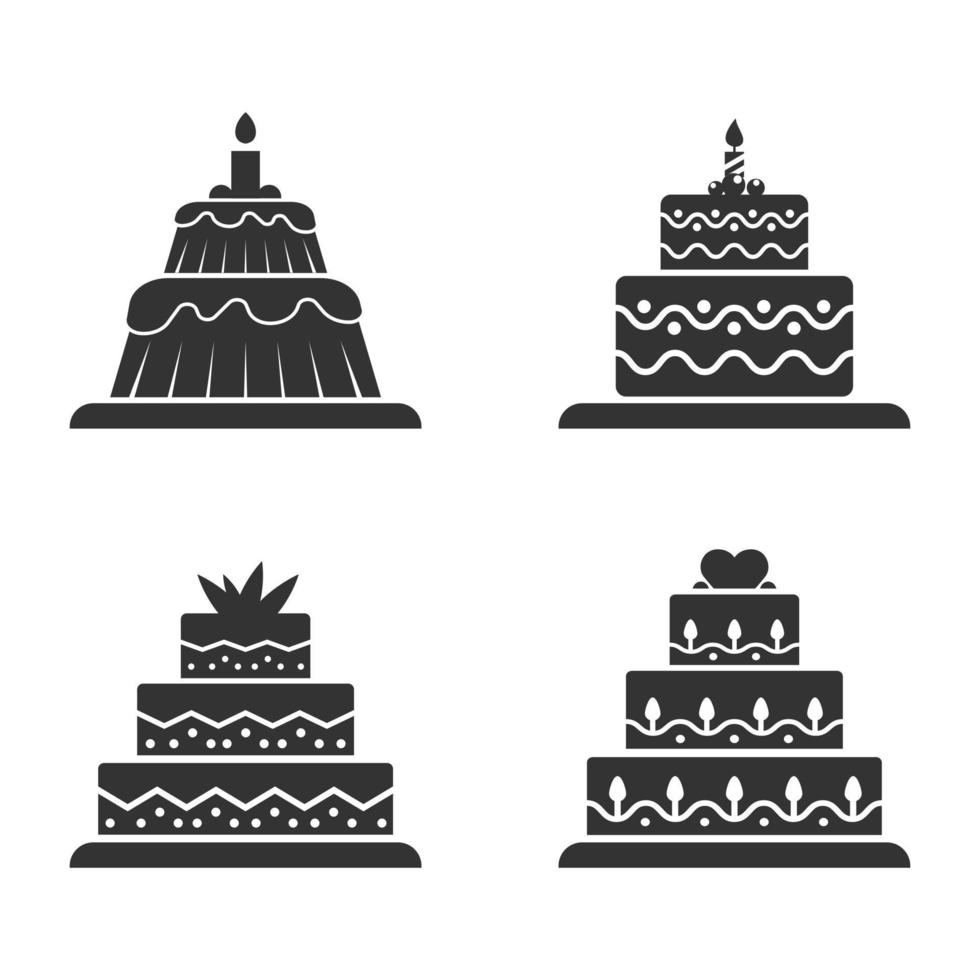 torta, conjunto, iconos, colección, torta, vector, silueta, en, negro, color vector