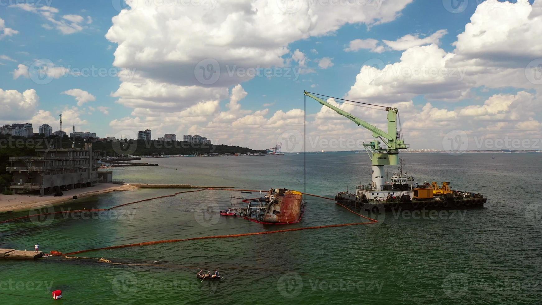 View of an old tanker that ran aground and overturned photo