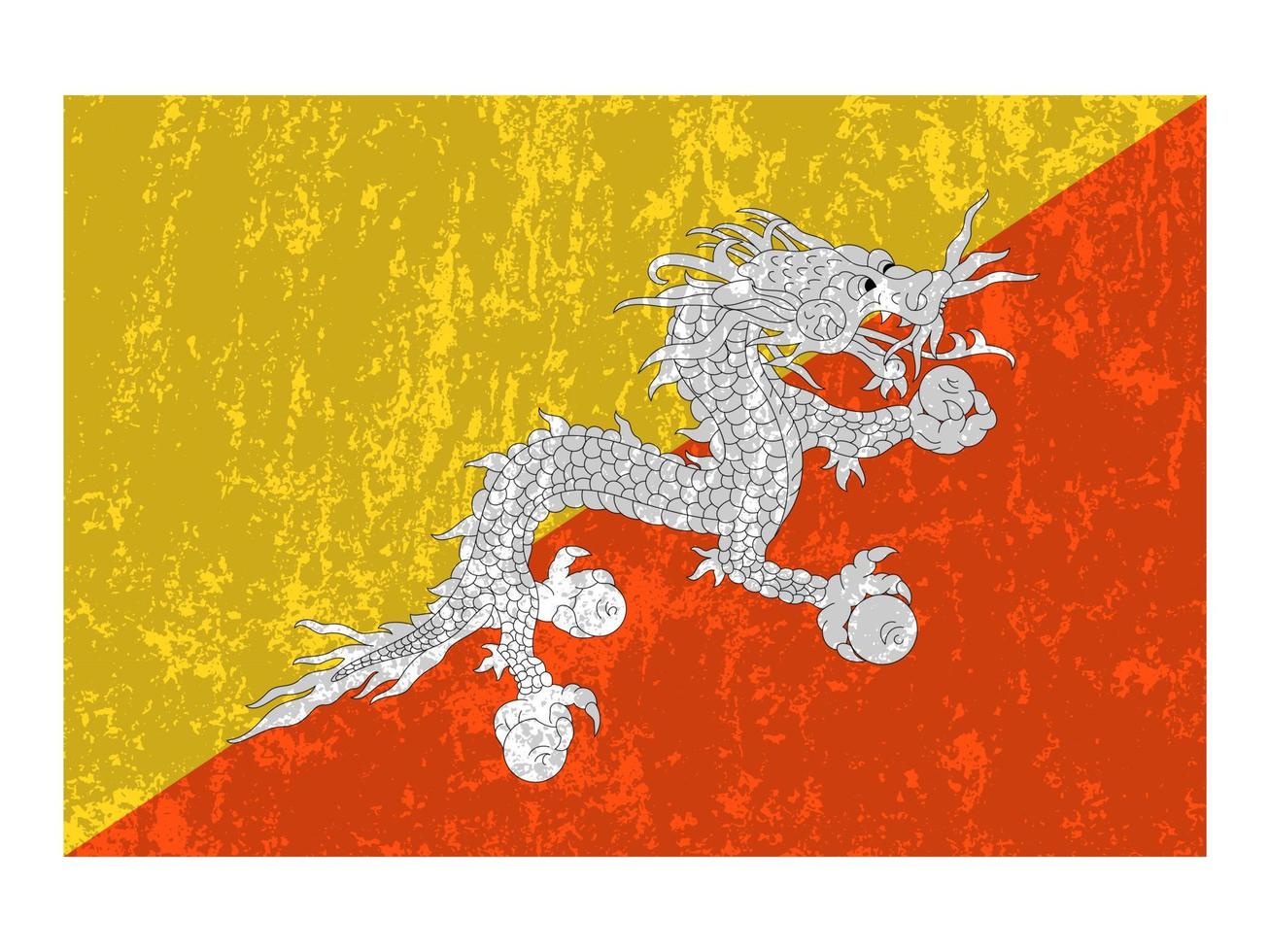 Bhutan grunge flag, official colors and proportion. Vector illustration.