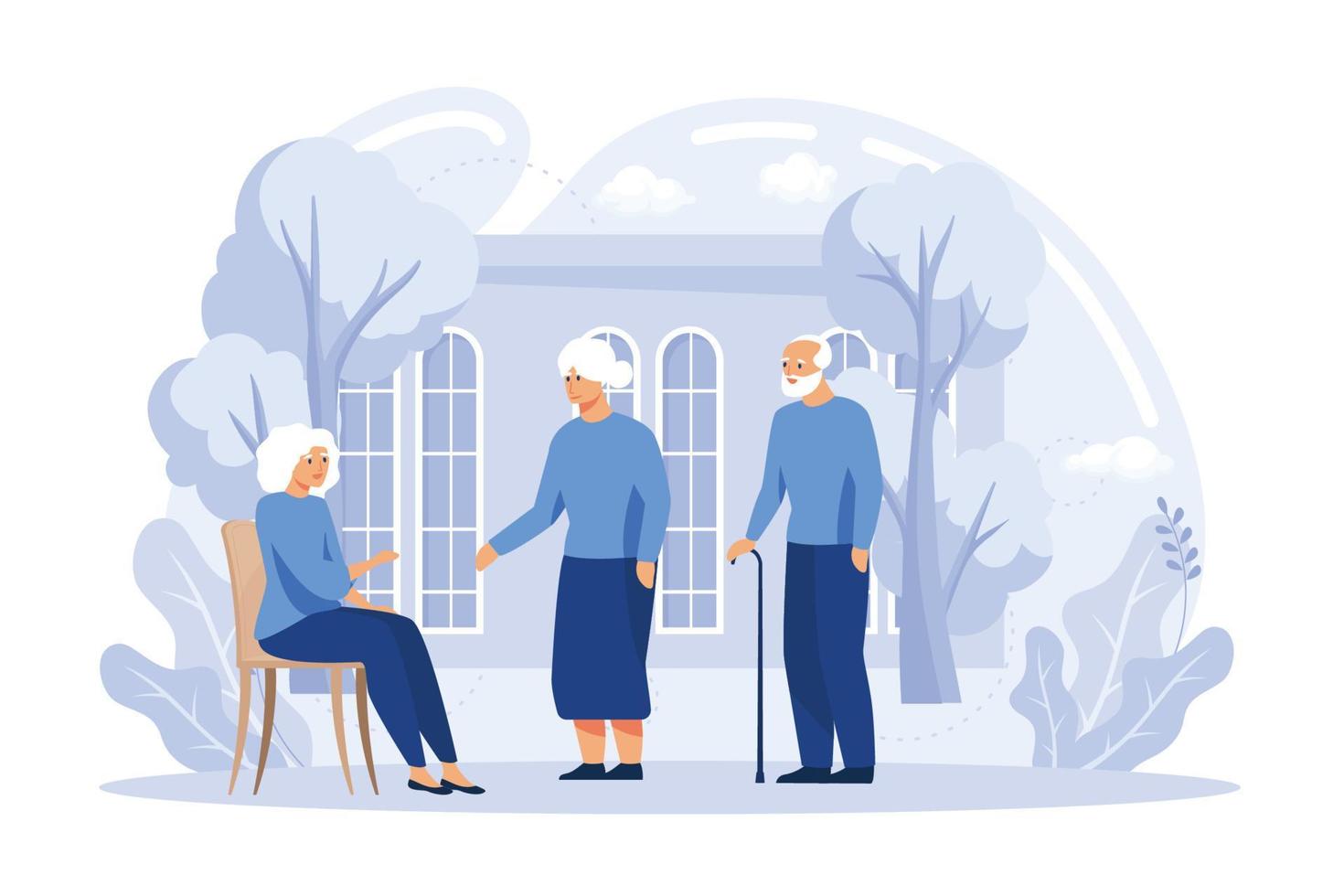 Elderly people activity abstract concept vector illustration. Communities for older people, retirement travel, elder fitness, retirement savings, medical care, flat vector modern illustration