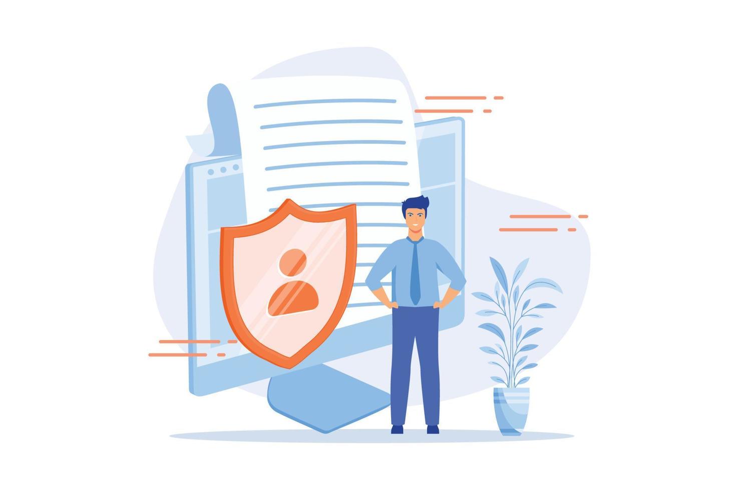 Licence agreement. Confidential electronic correspondence, internet privacy protection, regulations idea. Cybersecurity, safeguard software. flat vector modern illustration