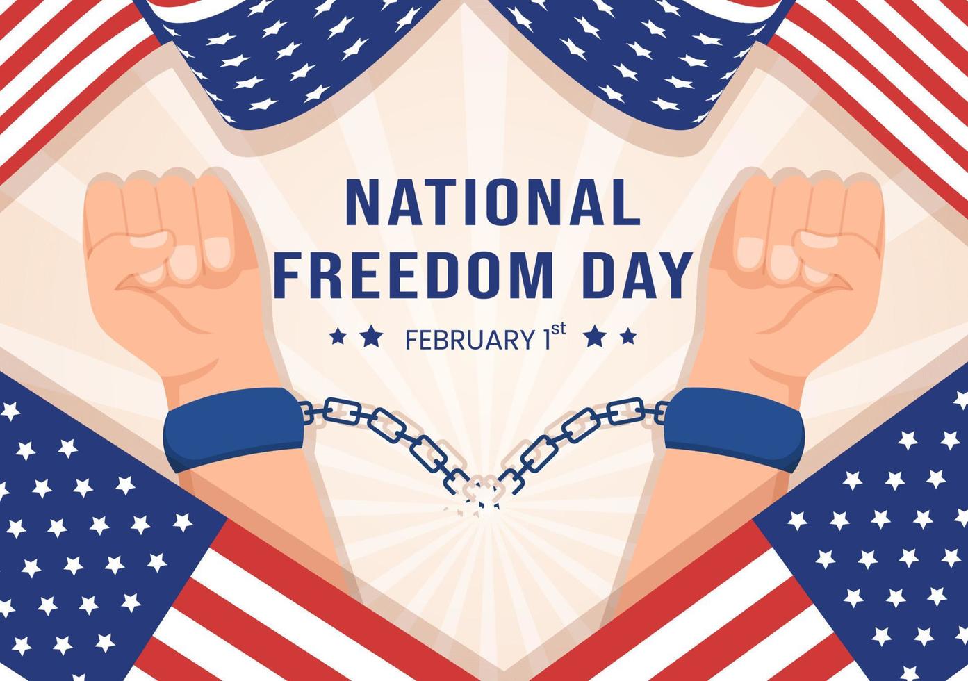 National Freedom Day Template Hand Drawn Cartoon Flat Illustration with American Flag and Hands Breaking a Handcuff Design vector