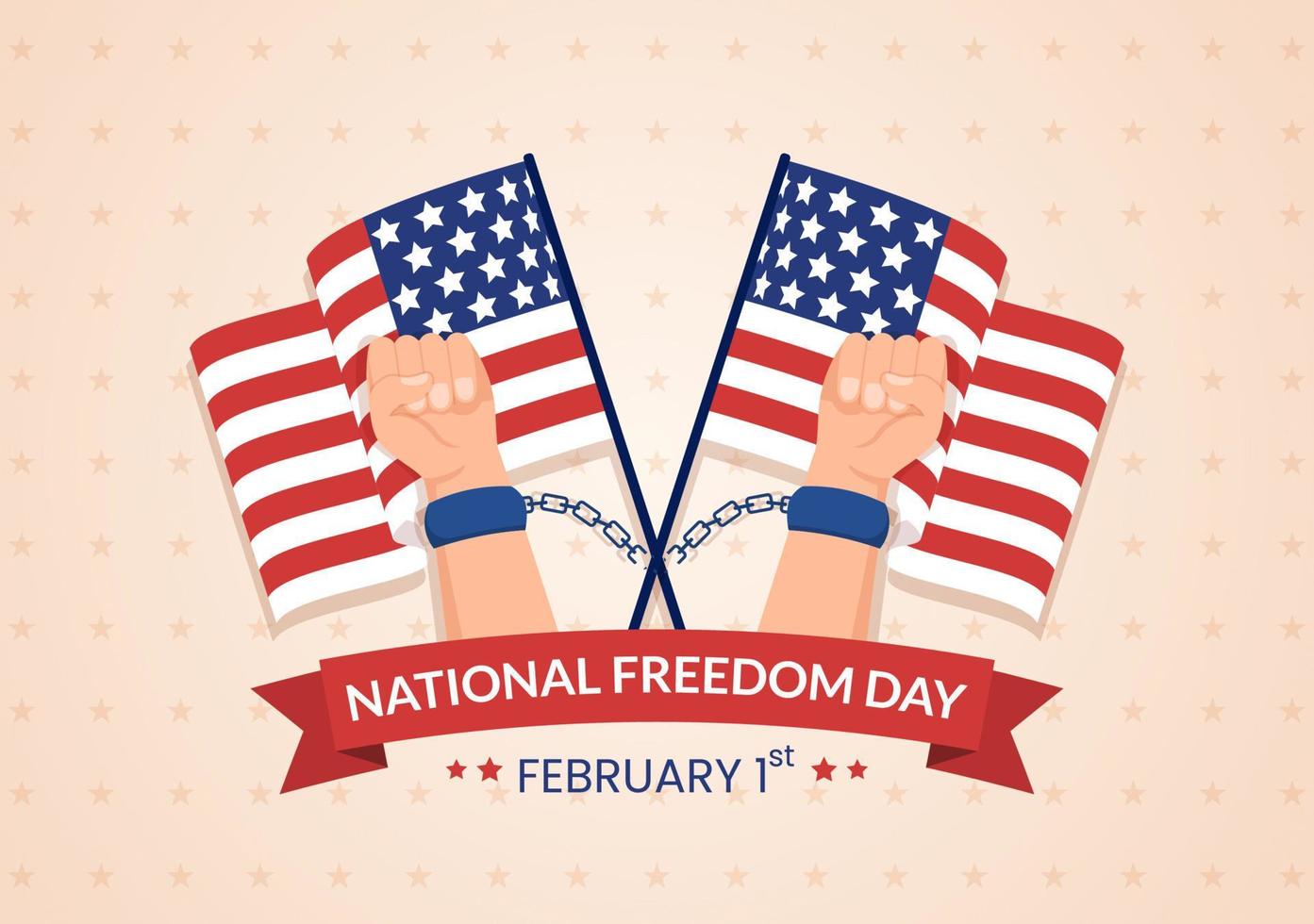 National Freedom Day Template Hand Drawn Cartoon Flat Illustration with American Flag and Hands Breaking a Handcuff Design vector