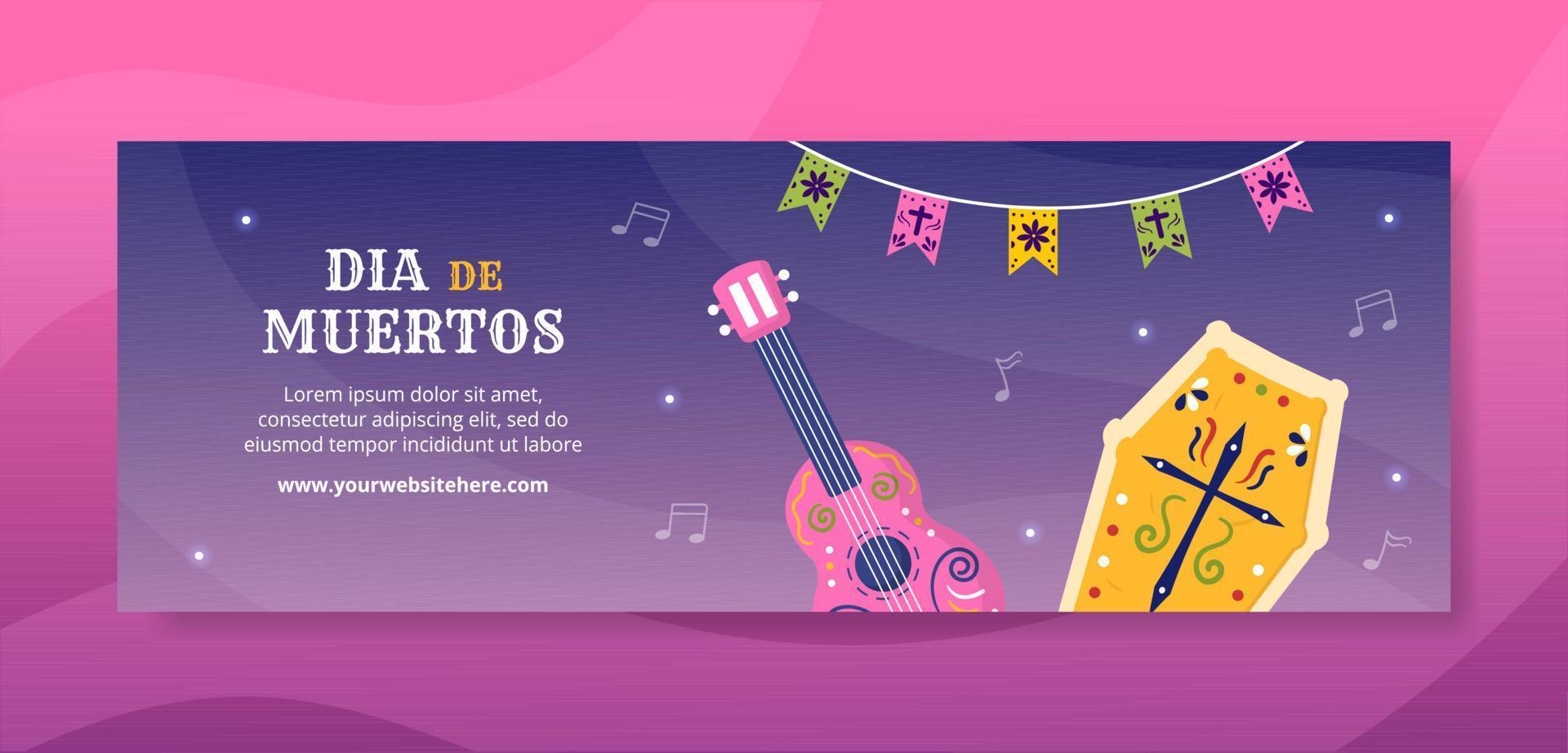 Dia De Los Muertos or Day of the Dead Banner Template Hand Drawn Cartoon Illustration vector