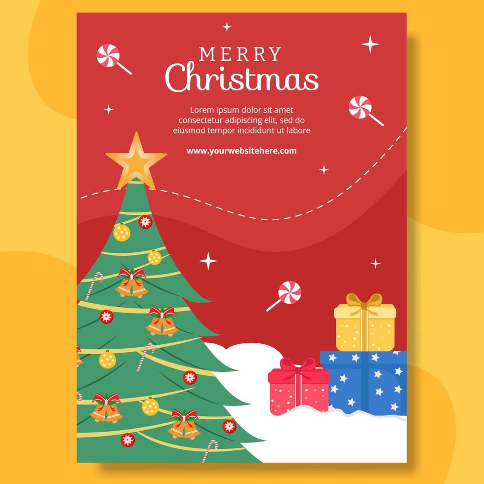 Merry Christmas Poster Template Hand Drawn Cartoon Flat Illustration vector