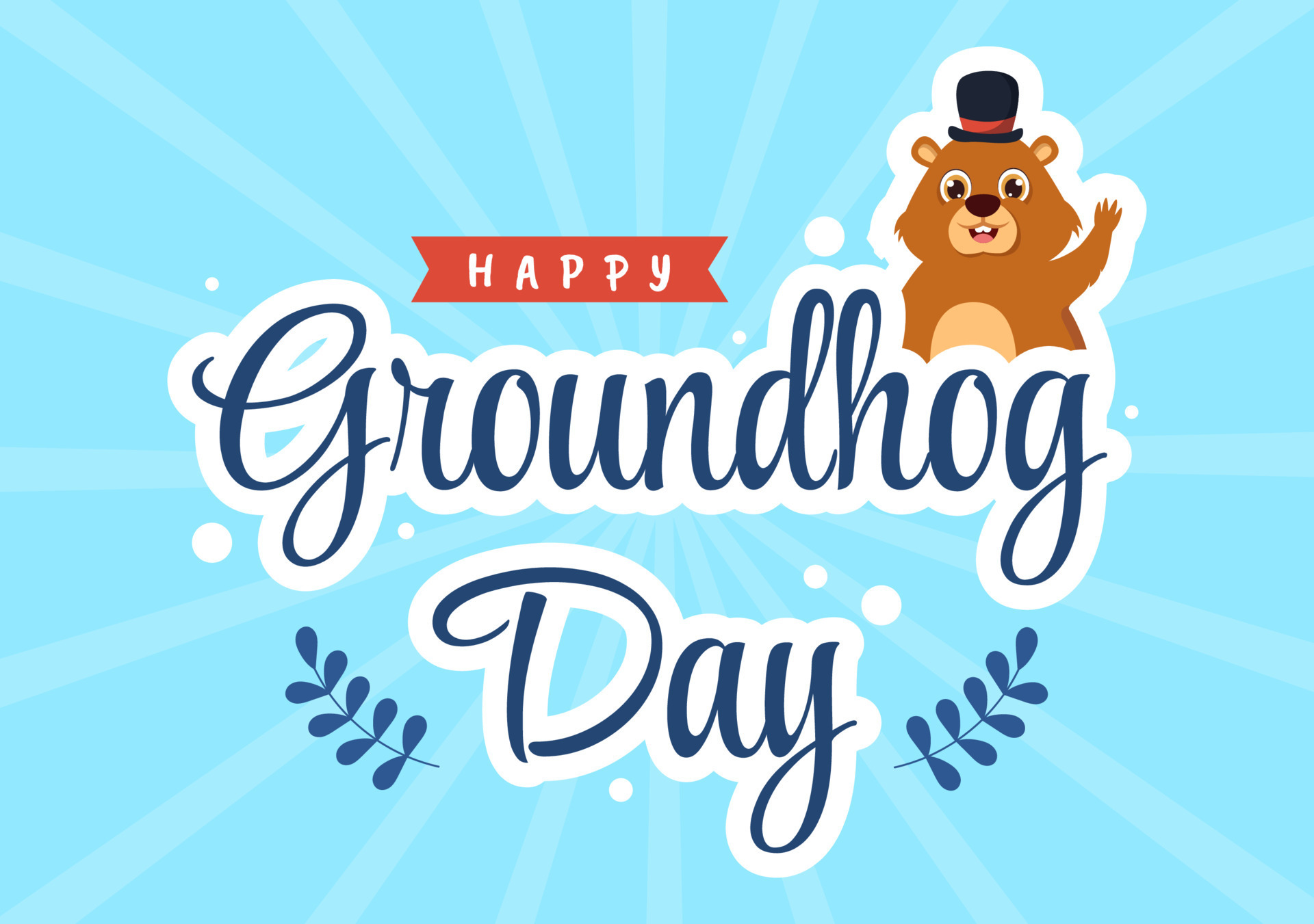 Happy Groundhog Day on February 2 with Cute Marmot Character and Garden Background Template Hand