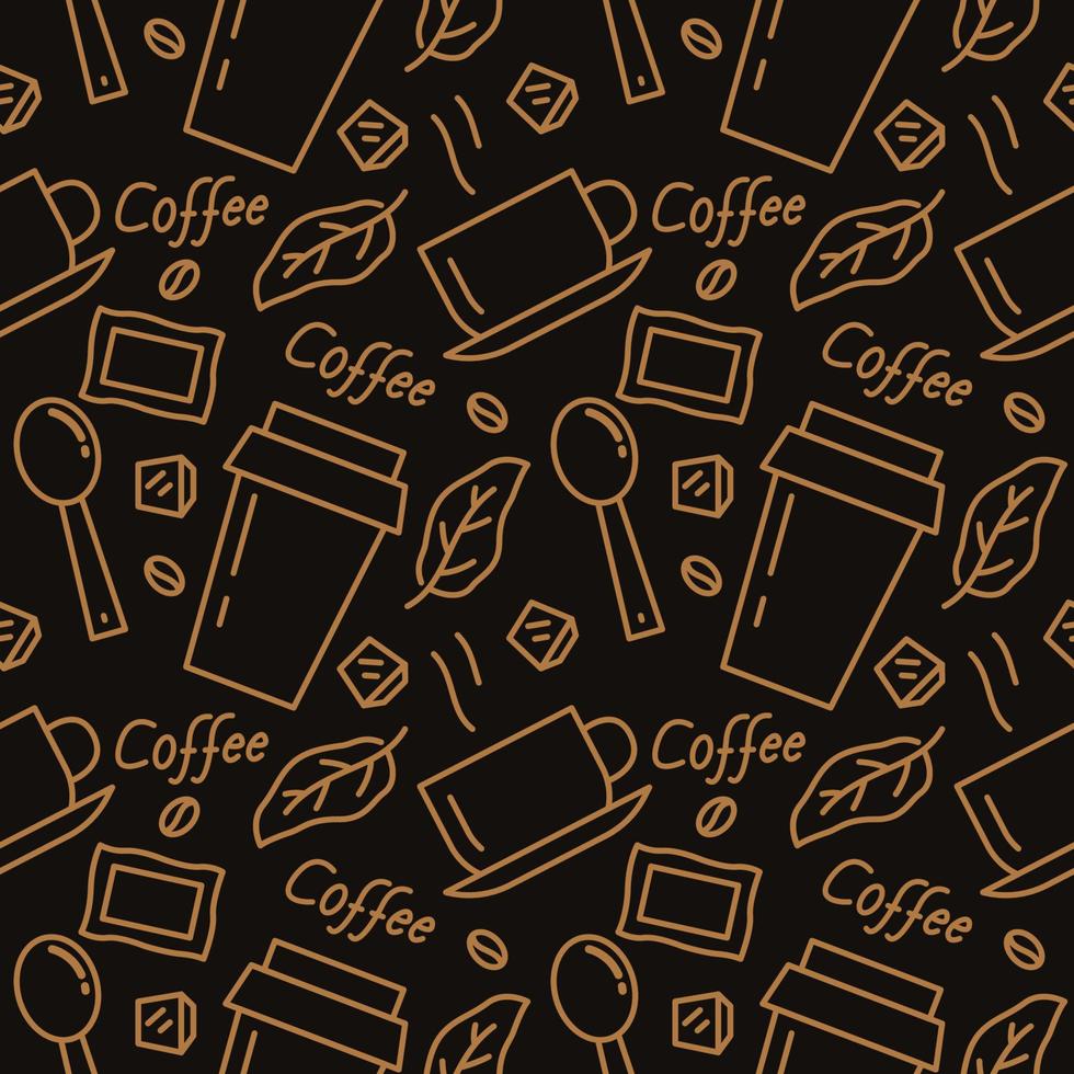 Coffee Cafe Beverages Seamless Outline Pattern Background vector