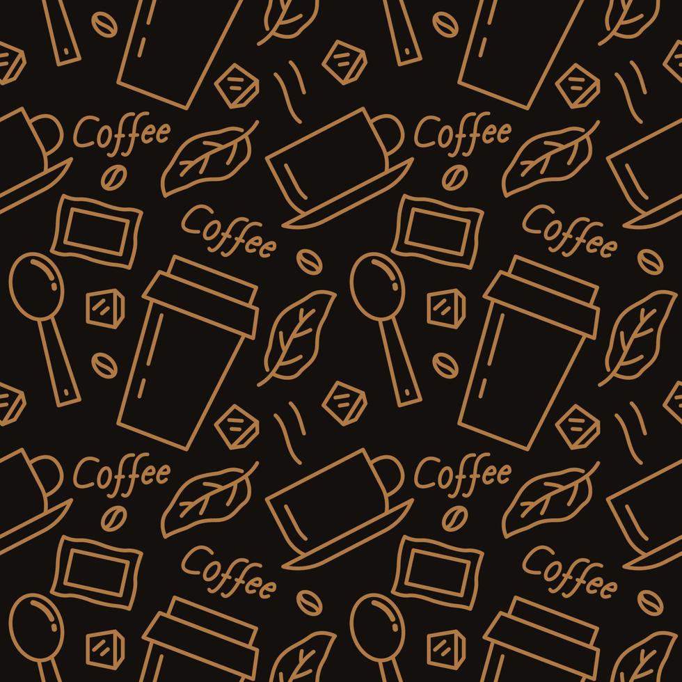 Coffee Cafe Beverages Seamless Outline Pattern Background vector