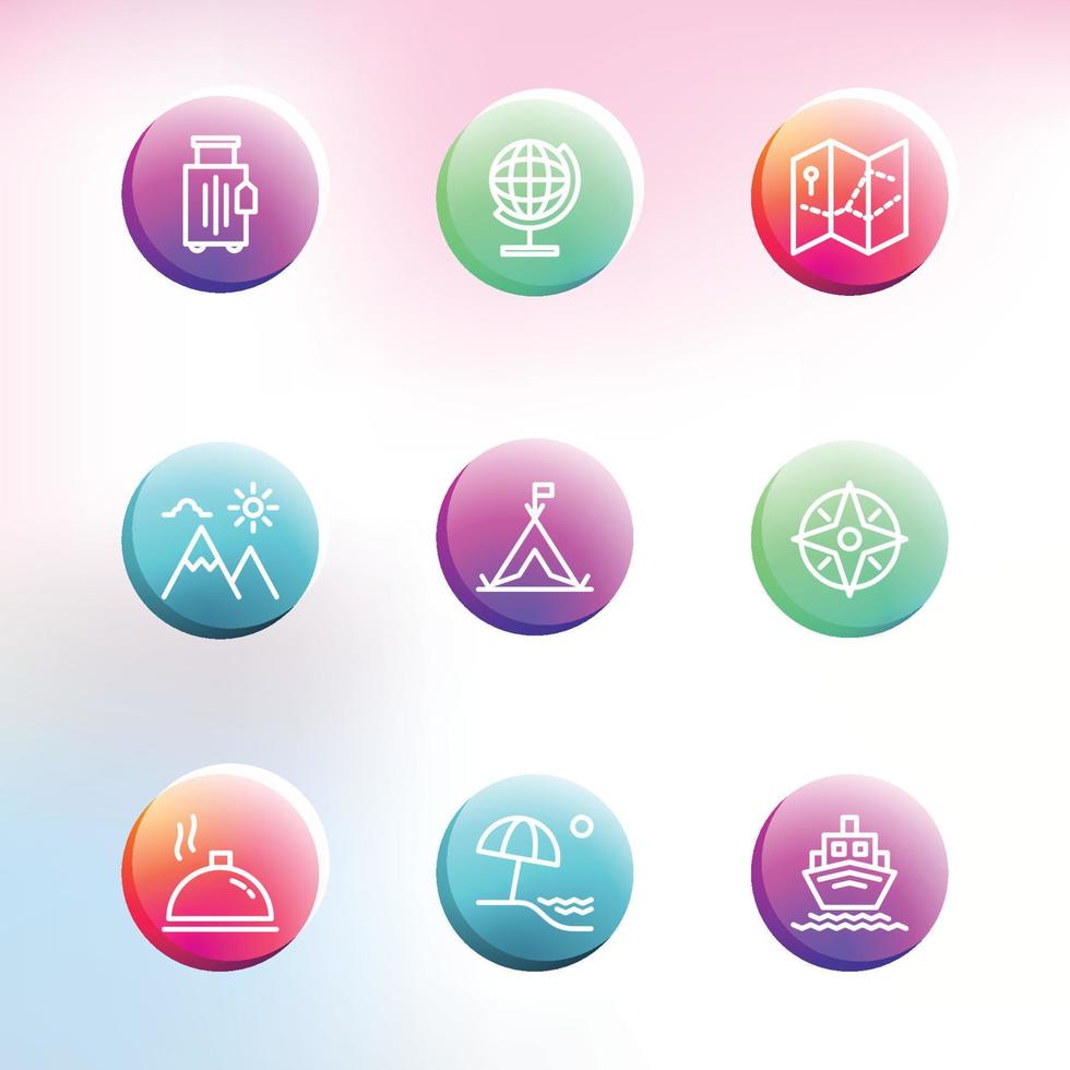 Traveling Icons Circle Glass Morphism Style Set vector