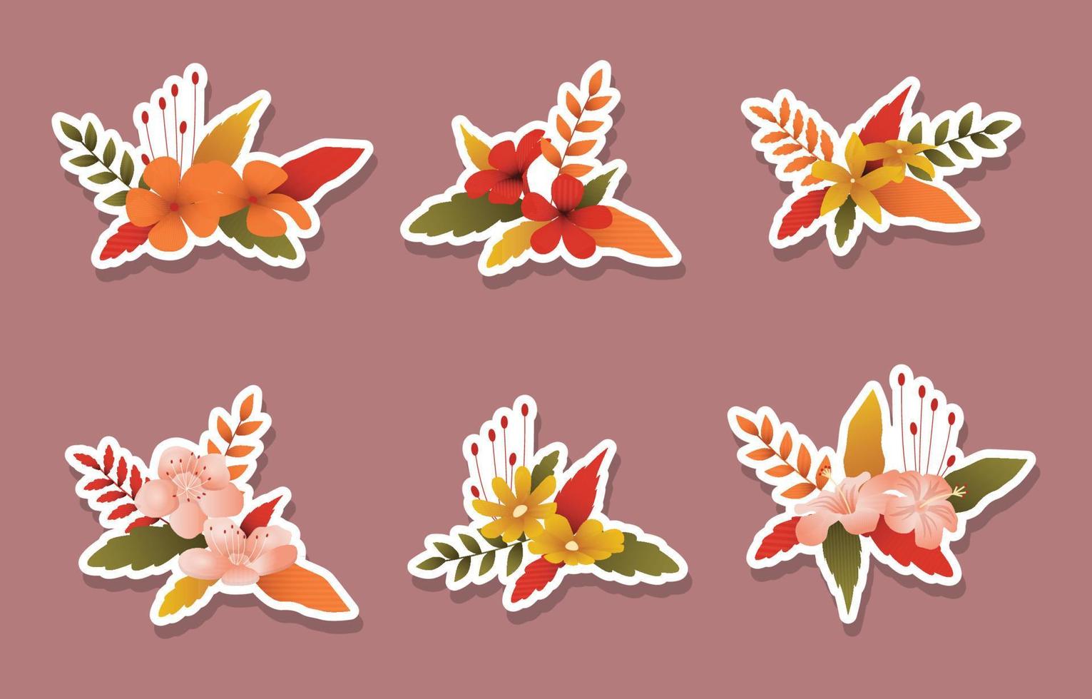 Fall Floral Summer Spring Flower Sticker Set vector